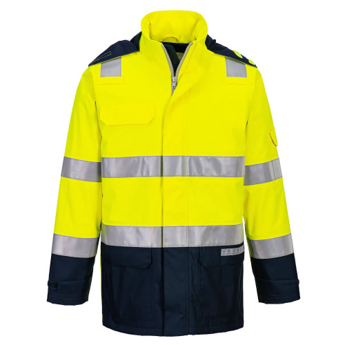 Portwest FR605 Bizflame Rain+ Hi-Vis Light Arc Jacket, Yellow/Navy
