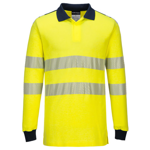 Portwest FR702 High Visibility Flame Retardant Polo Shirt WX3, Yellow/Navy