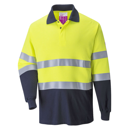 Portwest FR74 Two-Tone Anti-Static Flame Retardant Polo Shirt, Yellow/Navy