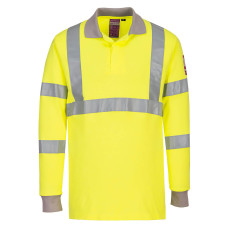 Portwest FR77 Hi-Vis Flame Retardant Anti-Static Long Sleeve Polo Shirt, Yellow