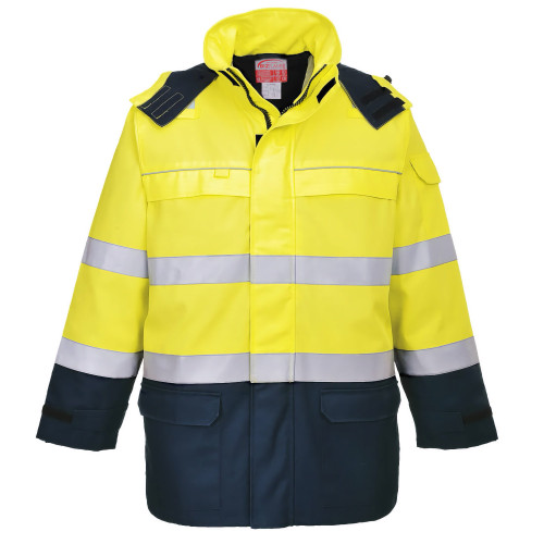 Portwest FR79 Bizflame Waterproof Multi-Standard Hi-Vis Arc Jacket, Yellow/Navy