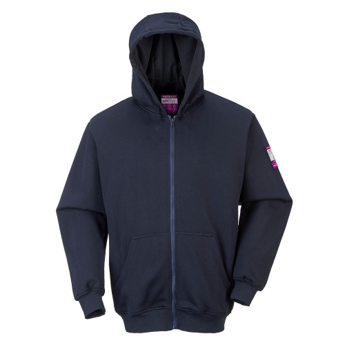 Portwest FR81 Felpa ignifuga con cappuccio e zip frontale, Blu navy