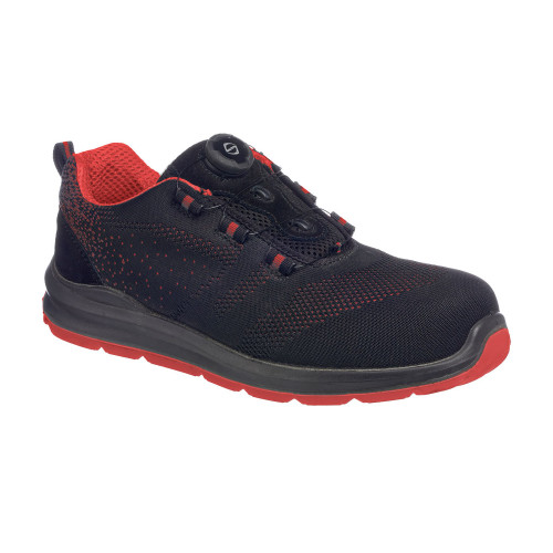 Portwest FT08 Trainer Knit S1P Lace-Up Safety Shoe, Black/Red