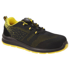 Portwest FT08 Trainer Knit S1P Lace-Up Safety Shoe, Black/Yellow