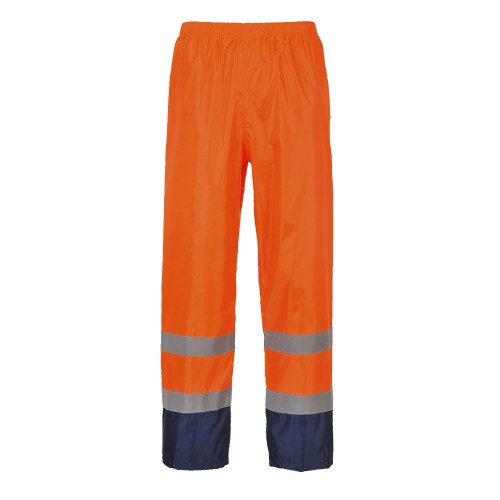 Portwest H444 Classic Two-Tone Trousers - Hi-Vis Waterproof, Orange/Navy