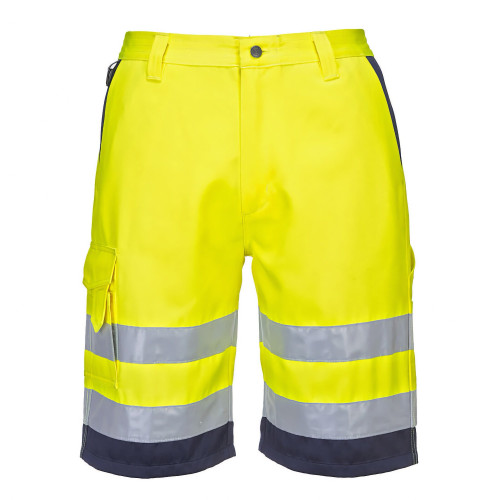 Portwest L043 High Visibility Lightweight Poly-Cotton Bermuda Shorts, Yellow/Navy Blue
