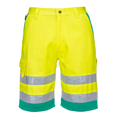 Portwest L043 High Visibility Lightweight Poly-Cotton Bermuda Shorts, Yellow/Teal