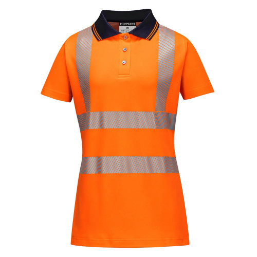 Portwest LW72 Women's Hi-Vis Pro Polo Shirt, Orange/Black
