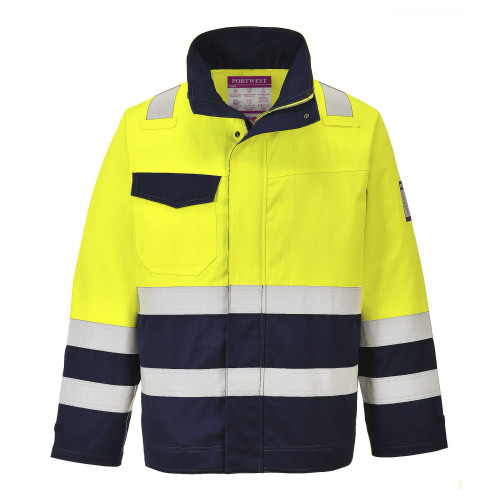 Portwest MV25 Modaflame Hi-Vis Jacket, Yellow/Navy