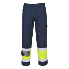 Portwest MV26 Pantalone Modaflame Hi-Vis, Giallo/Blu navy