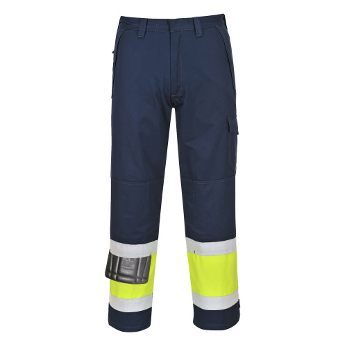 Portwest MV26 Pantalone Modaflame Hi-Vis, Giallo/Blu navy