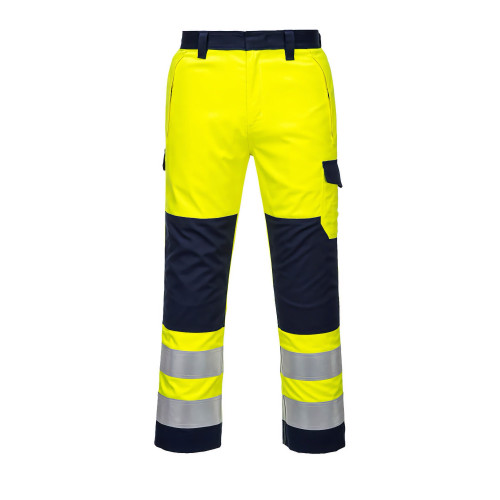 Portwest MV46 Modaflame Hi-Vis Trousers, Yellow/Navy