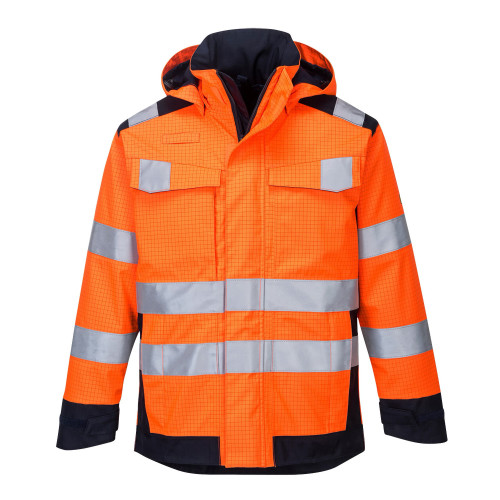 Portwest MV70 Modaflame Waterproof Multi-Standard Arc Flash Jacket, Orange/Navy