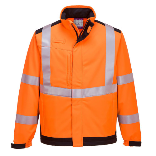 Portwest MV72 Softshell Modaflame multi norma Arco elettrico, Arancione/Blu navy
