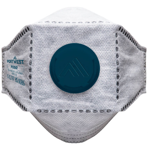 Portwest P292 EAGLE FFP2 Flat Folding Carbon Respirator with Valve (Pk10), White