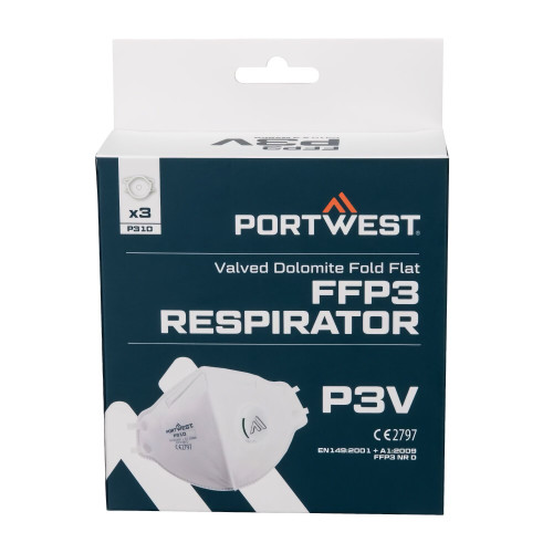 Portwest P310WHR FFP3 Mascherina Dolomite Pieghevole con Valvola - (Pk3)