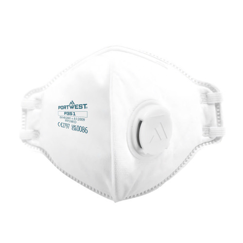 Portwest P351 Mascherina FFP3 Dolomia Pieghevole con Valvola (Pk20), Bianco