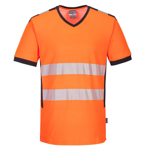Portwest PW310 Hi-Vis V-Neck T-Shirt, Orange/Black