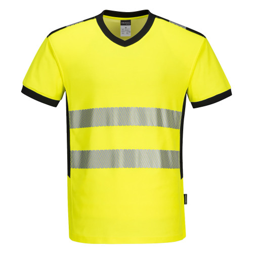 Portwest PW310 Hi-Vis V-Neck T-Shirt, Yellow/Black