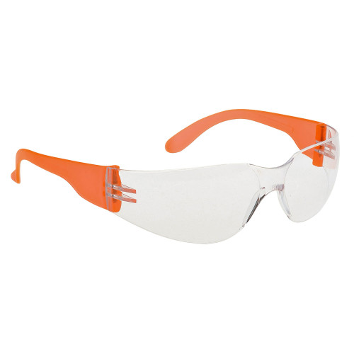 Portwest PW32 Wrap Around Glasses, Clear/Orange