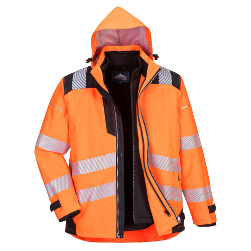 Portwest PW365 PW3 Hi-Vis 3 in 1 Jacket, Orange/Black