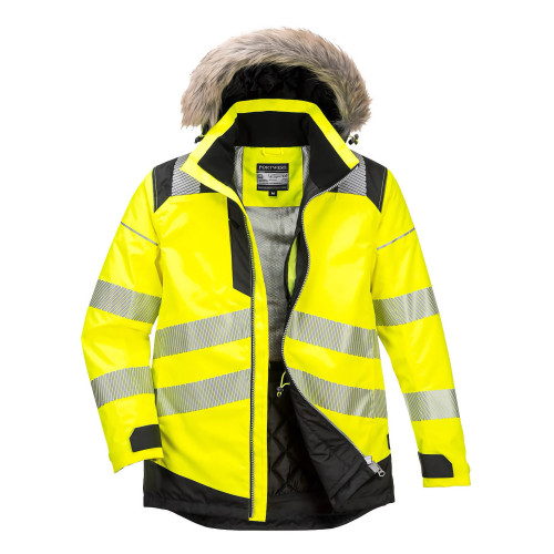 Portwest PW369 Hi-Vis Winter Parka Jacket, Yellow/Black