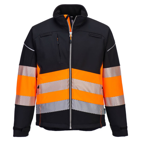 Portwest PW375 PW3 Hi-Vis Class 1 Softshell Jacket, Black/Orange