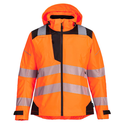 Portwest PW389 Women's Hi-Vis Rain Jacket, Orange/Black