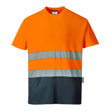 Portwest S173 S/S Two-Tone Cotton Comfort Hi-Vis T-shirt, Orange/Navy Blue