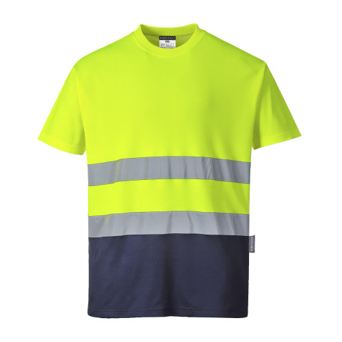 Portwest S173 S/S Two-Tone Cotton Comfort Hi-Vis T-shirt, Yellow/Navy Blue