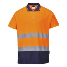Portwest S174 Two-Tone Cotton Comfort Hi-Vis Polo, Orange/Navy Blue