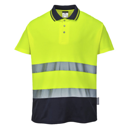 Portwest S174 Two-Tone Cotton Comfort Hi-Vis Polo, Yellow/Navy Blue Portwest S174 Two-Tone Cotton Comfort Hi-Vis Polo, Yellow/Navy Blue