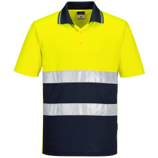 Portwest S175 High Visibility Lightweight Contrast Polo Shirt S/S, Yellow/Navy