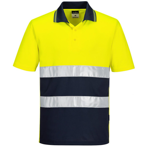 Portwest S175 High Visibility Lightweight Contrast Polo Shirt S/S, Yellow/Navy
