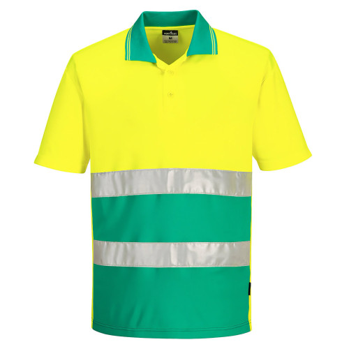 Portwest S175 High Visibility Lightweight Contrast Polo Shirt S/S, Yellow/Teal