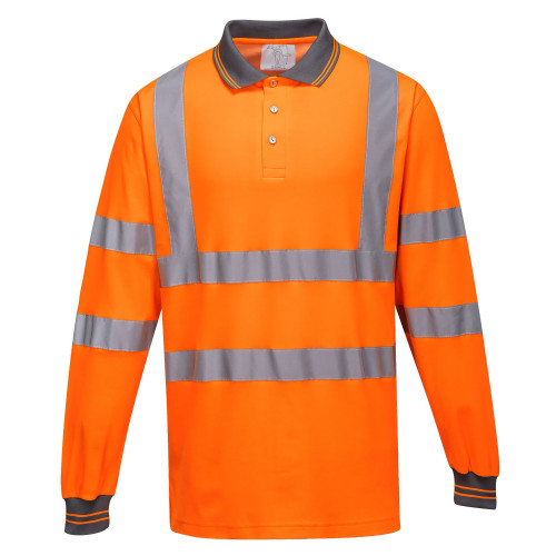Portwest S271 Cotton Comfort Hi-Vis Long Sleeve Polo Shirt, Orange