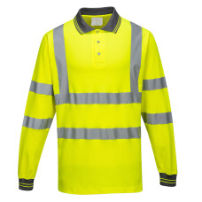 Portwest S271 Cotton Comfort Hi-Vis Long Sleeve Polo Shirt, Yellow