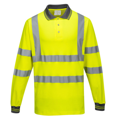Portwest S271 Cotton Comfort Hi-Vis Long Sleeve Polo Shirt, Yellow Portwest S271 Cotton Comfort Hi-Vis Long Sleeve Polo Shirt, Yellow