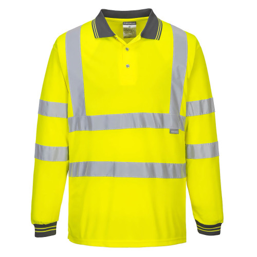 Portwest S277 Hi-Vis Long Sleeve Polo Shirt, Yellow