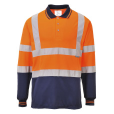Portwest S279 Two-Tone Hi-Vis Long Sleeve Polo Shirt, Orange/Navy Blue
