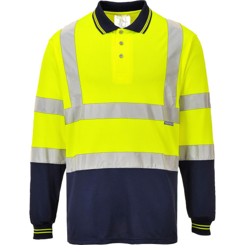 Portwest S279 Two-Tone Hi-Vis Long Sleeve Polo Shirt, Yellow/Navy Blue Portwest S279 Two-Tone Hi-Vis Long Sleeve Polo Shirt, Yellow/Navy Blue