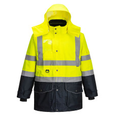 Portwest S426 Hi-Vis Breathable 7-in-1 Contrast Traffic Jacket, Yellow/Navy