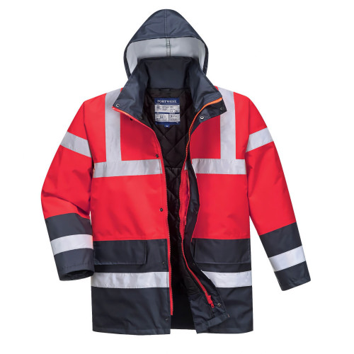Portwest S466 Two-Tone Hi-Vis Traffic Jacket, Red/Navy