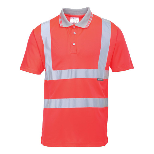 Portwest S477 Hi-Vis short sleeve polo shirt, Red Portwest S477 Hi-Vis short sleeve polo shirt, Red