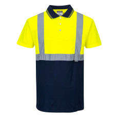 Portwest S479 Two-Tone Hi-Vis Polo Shirt, Yellow/Navy Blue
