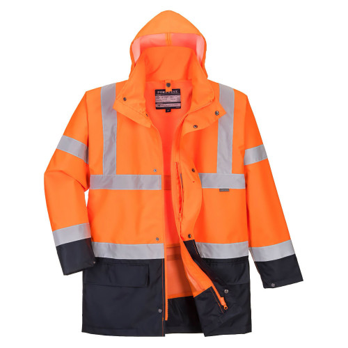 Portwest S766 Essential Hi-Vis Two-Tone 5-in-1 Jacket, Orange/Navy Blue