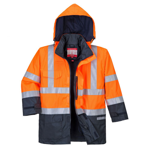Portwest S779 Hi-Vis Bizflame Rain Jacket, Orange/Navy Blue