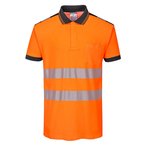 Portwest T180 PW3 Hi-Vis Short Sleeve Polo Shirt, Orange/Black