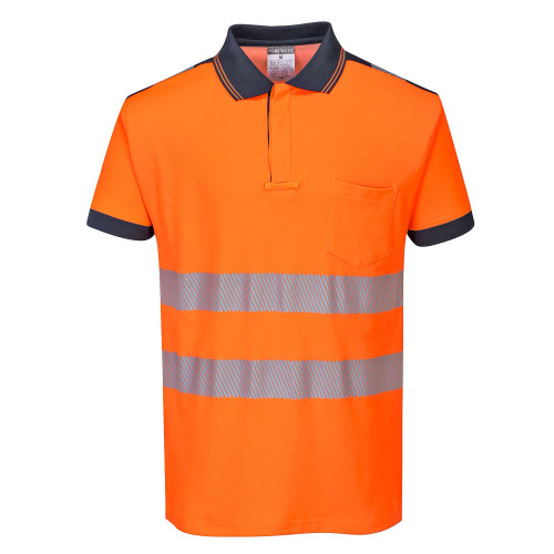 Portwest T180 PW3 Hi-Vis Short Sleeve Polo Shirt, Orange/Navy Portwest T180 PW3 Hi-Vis Short Sleeve Polo Shirt, Orange/Navy