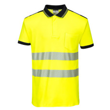 Portwest T180 PW3 Hi-Vis Short Sleeve Polo Shirt, Yellow/Black